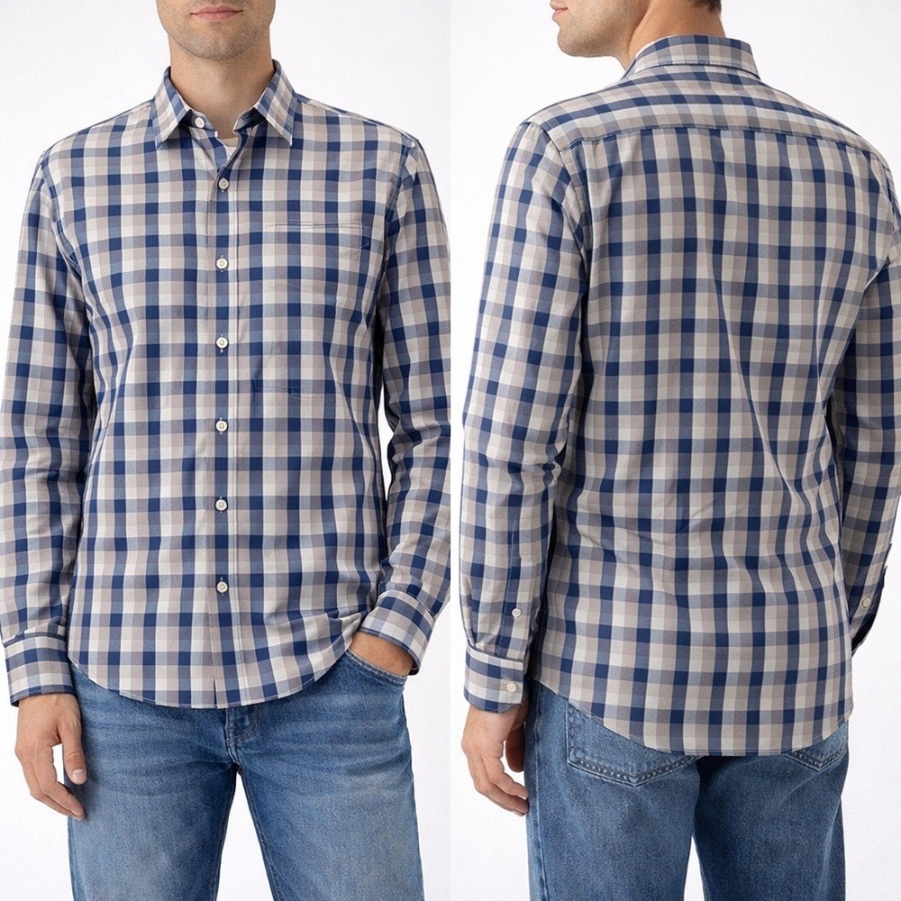 UNTUCKit Pomerol Slim Fit Blue Gray Check Button Down Shirt Medium